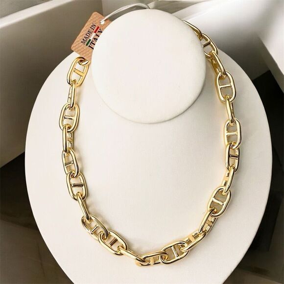 NWT Mia Fiore Stunning Made in Italy 18kt Gold Plated Bronze Big Links Necklace - Picture 1 of 12